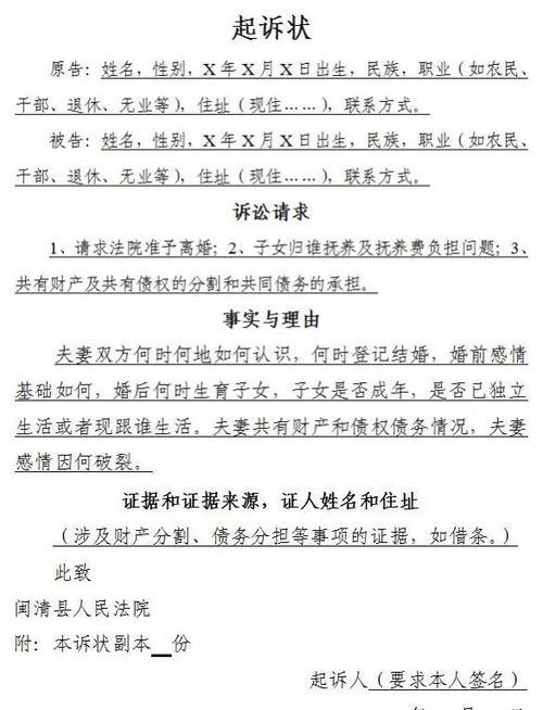 女方离婚起诉书怎么写？需要包含哪些关键要素？